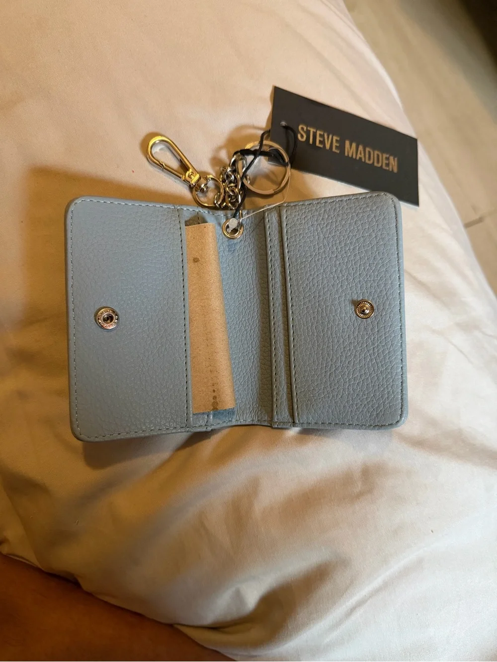 Steve Madden Powder Blue Cardholder Keychain with Gold Hardware